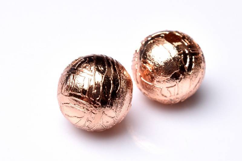 【10％OFF!】アルタイ隕石(メテオライト) 8mm 丸玉(貫通穴) ピンクゴールドコーティング ビーズ ハンドメイド 1個売り _PRG2193-8