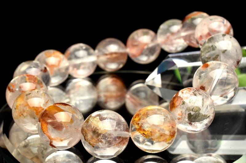 【20％OFF!】【1点物】マダガスカル産 ライモナイト＆マーカサイトインクォーツ　13-14mm ブレスレット アクセサリー _M8520