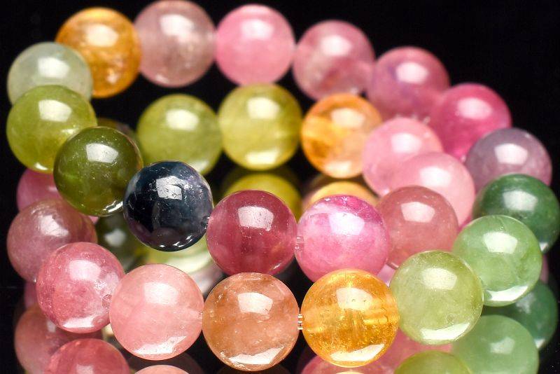 【1点物】AA希少カラー入り◇キャンディーカラー MIXトルマリン　6mm ブレスレット アクセサリー _U5543