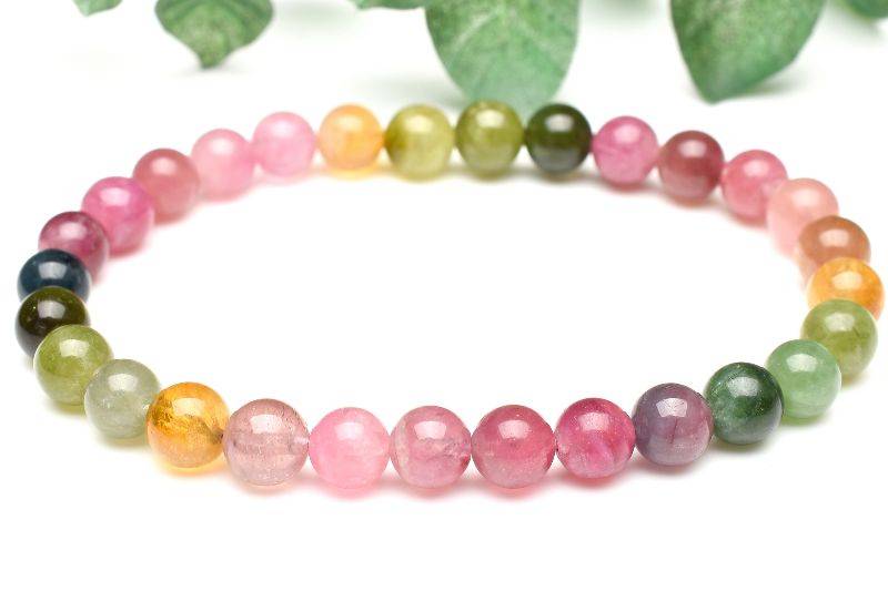 【1点物】AA希少カラー入り◇キャンディーカラー MIXトルマリン　6mm ブレスレット アクセサリー _U5543