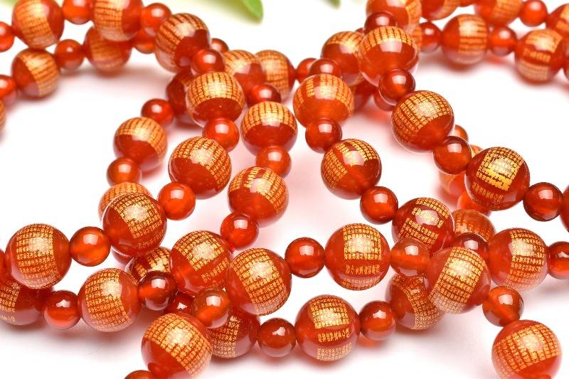 お守りに！ カーネリアン　10(丸玉6)mm　般若心経彫刻 ブレスレット アクセサリー 1個売り _BG5638-10
