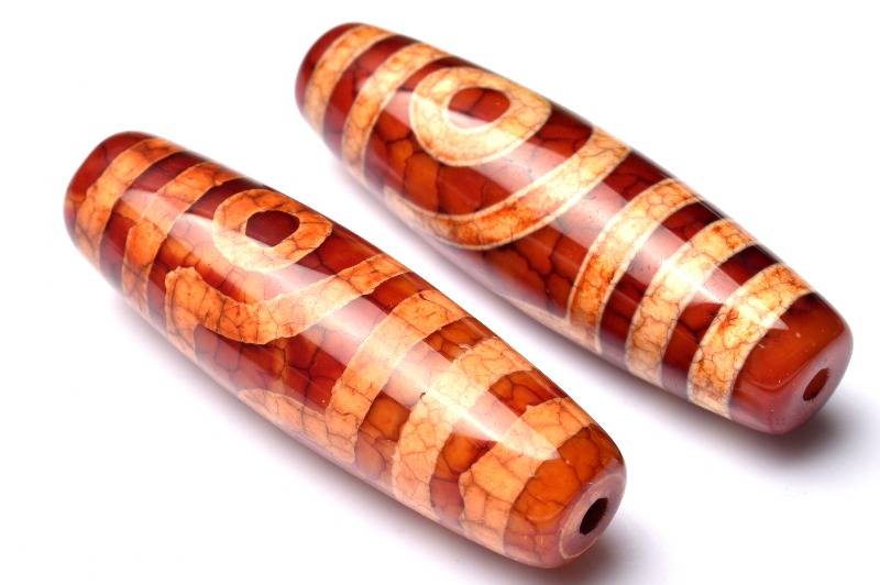 【30％OFF!】龍鱗鳳血天珠　47-49x14mm　二眼天珠 ビーズ ハンドメイド 1個売り _PRG2255-1