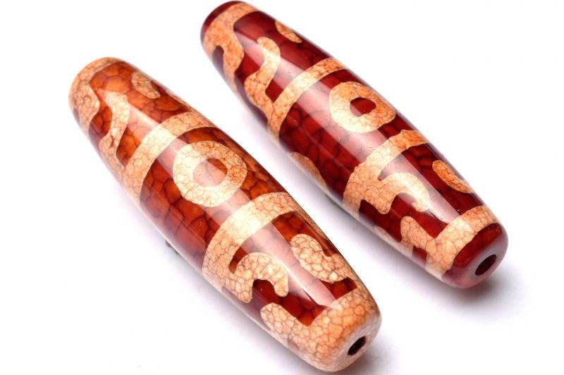 【10％OFF!】龍鱗鳳血天珠　49-50x14mm　蓮師法器天珠 ビーズ ハンドメイド 1個売...