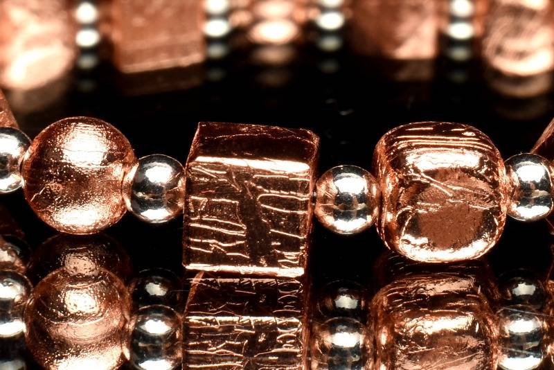 【20％OFF!】宇宙からの贈り物 メテオライト(アルタイ隕石)　6(丸玉3.5)mm　多面カット ピンクゴールドコーティング ブレスレット アクセサリー 1個売り _BG5684-2