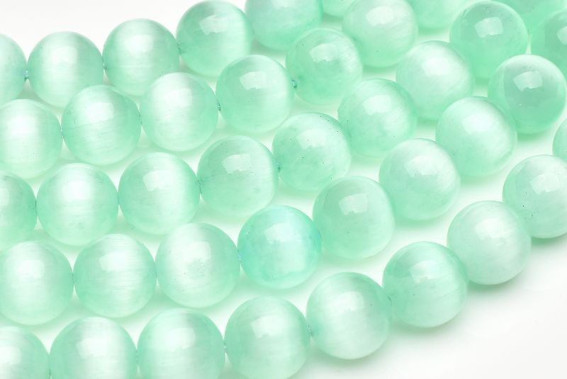 キャッツアイ ミントグリーンセレナイト(透石膏) 6mm 1連（約38cm） ハンドメイド ビーズ 連売り _R6112-6
