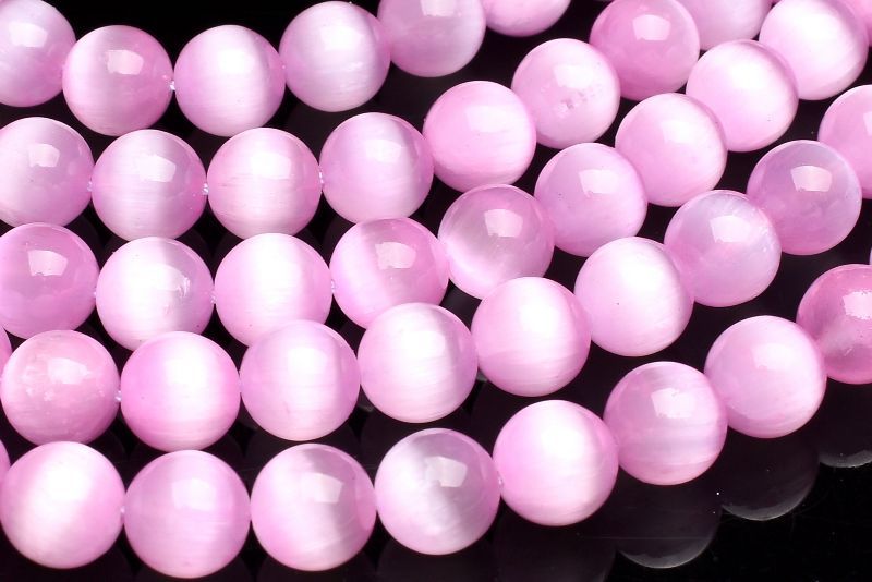 キャッツアイ ピンクセレナイト(透石膏)　8mm 1連（約38cm） ハンドメイド ビーズ 連売り _R6113-8
