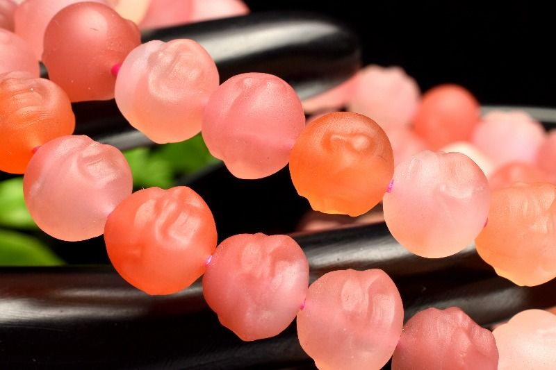 天然瑪瑙 ピンク塩源瑪瑙(ソルトソースアゲート)　9-10mm　布袋尊彫刻 ブレスレット アクセサリー 1個売り _BG5738