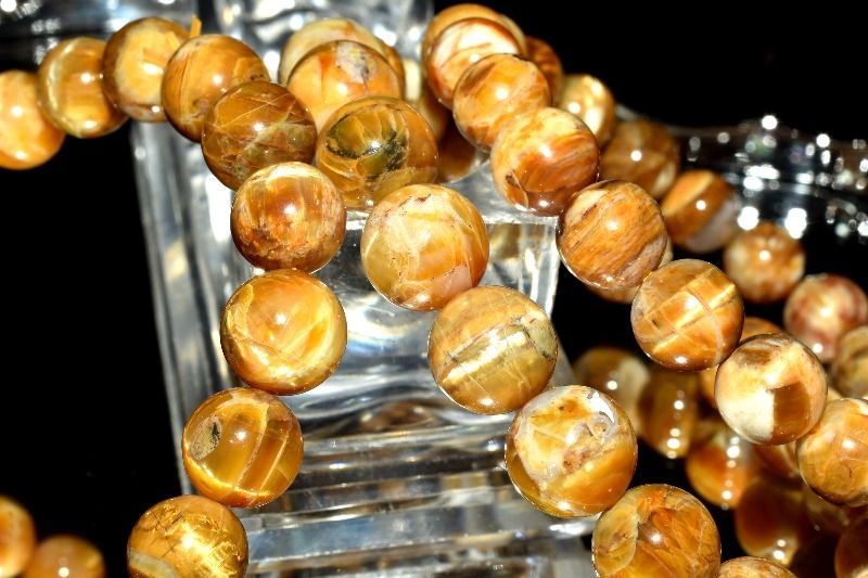 【20％OFF!】希少バルト海産◇キャッツアイ効果 ゴールデンオパール　12-12.5mm ブレスレット アクセサリー 1個売り_BG5895-12-125