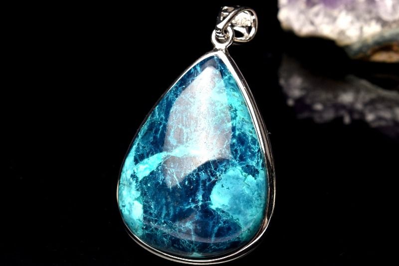 【1点物】Silver925◇高発色 クリソコラ　29x22mm　ドロップ ペンダントトップ アクセサリー _PC5300