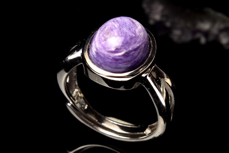 【20％OFF!】【1点物】Silver925◇高発色 チャロアイト　10x8mm　オーバル 指輪リング(サイズ調整可) ア..