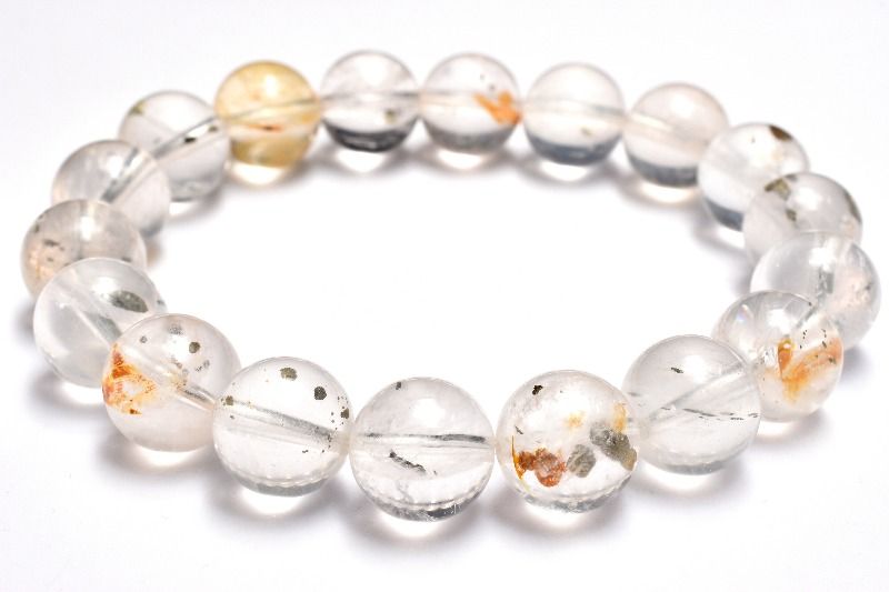 【1点物】希少内包◇マダガスカル産 ライモナイト＆マーカサイトインクォーツ　11mm ブレスレット アクセサリー _MA7734