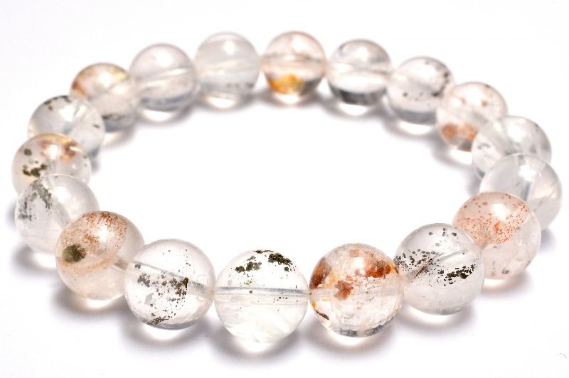 【1点物】希少内包◇マダガスカル産 ライモナイト＆マーカサイトインクォーツ　11mm ブレスレット アクセサリー _MA7735