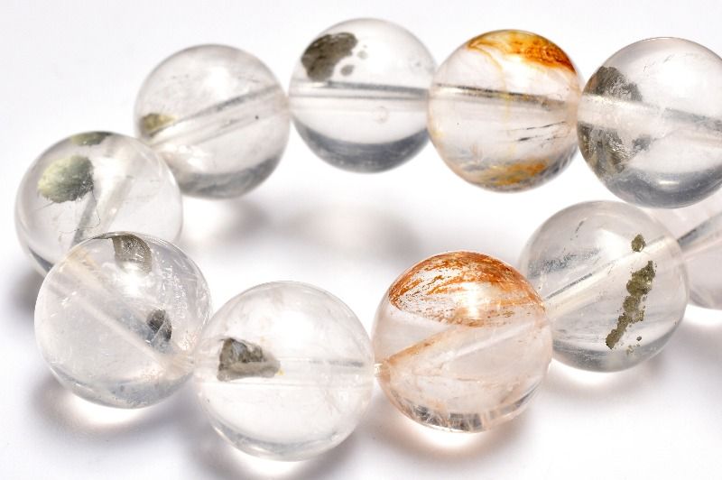 【1点物】希少内包◇マダガスカル産 ライモナイト＆マーカサイトインクォーツ　11.5mm ブレスレット アクセサリー _MA7736