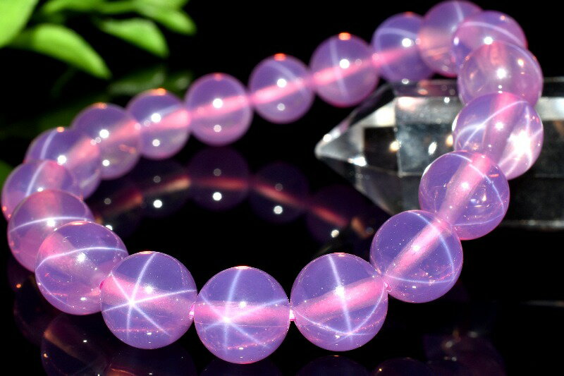 【1点物】6条スター スターピンクサファイア(合成コランダム)　9.5-10mm ブレスレット アクセサリー _MA9030