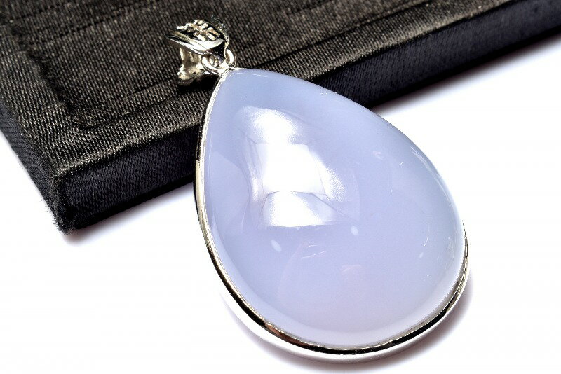 【1点物】Silver925◇トルコ産 ブルーカルセドニー　35x26mm　ドロップ ペンダントトップ アクセサリー _PC5983