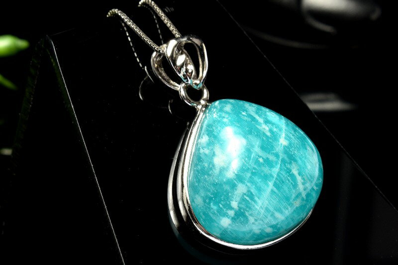 【20％OFF!】【1点物】Silver925◇ロシア産 アマゾナイト　18x18mm　ドロップ ペンダントトップ アクセ..