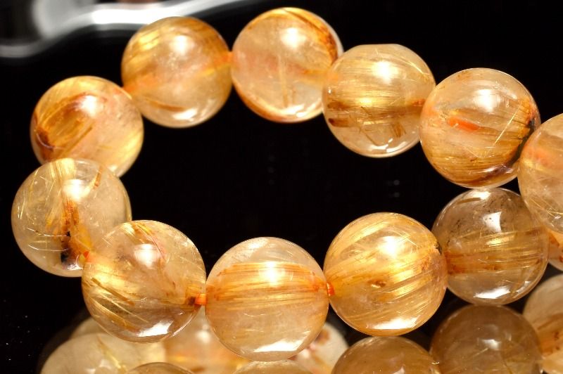 【1点物】高品質◇迫力金針 ゴールドタイチンルチルクォーツ　9mm ブレスレット アクセサリー _MA9453