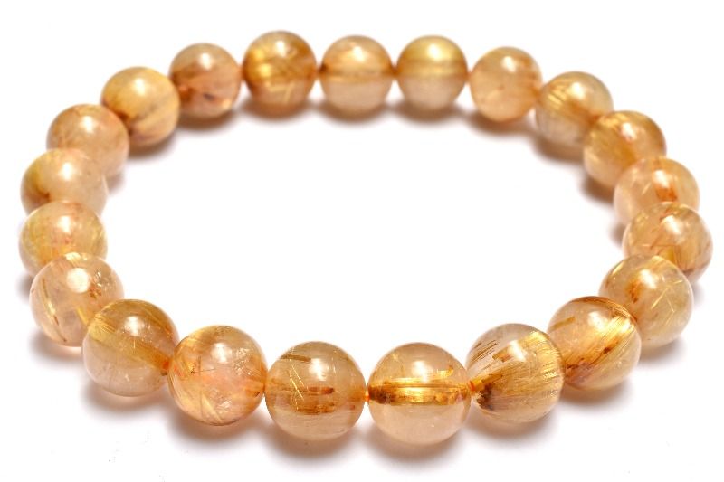 【1点物】高品質◇迫力金針 ゴールドタイチンルチルクォーツ　9mm ブレスレット アクセサリー _MA9453