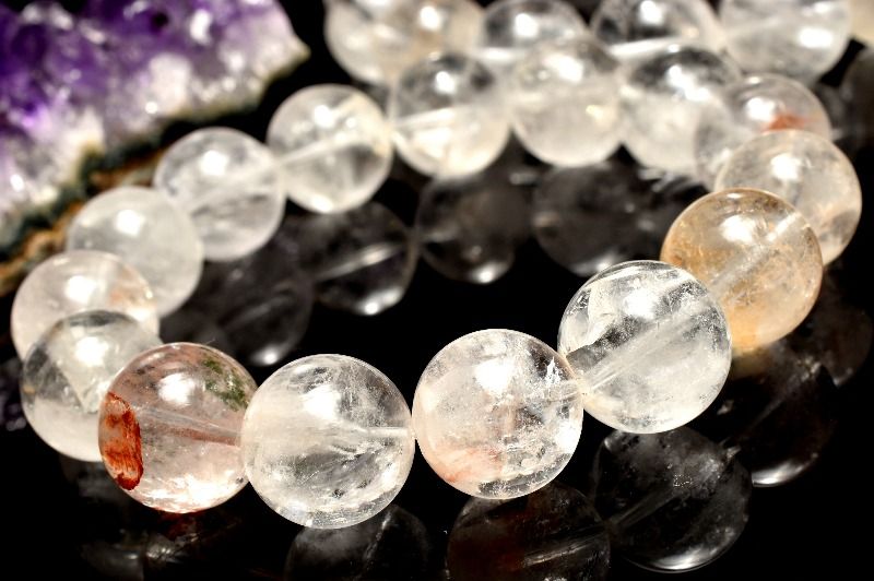 数量限定◇希少 クォーツインクォーツ(貫入水晶)　14-14.5mm ブレスレット アクセサリー 1個売り _BG6036-14-145