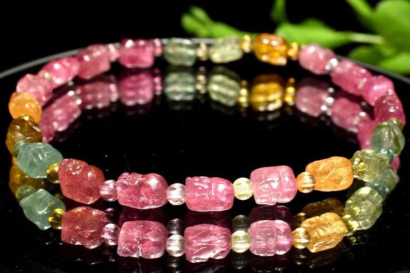 【20％OFF!】【1点物】AAA☆透過性あり トルマリン 5.5-6x4.5(丸玉2.5)mm 貔貅彫刻 ブレスレット アクセサリー _MA9936