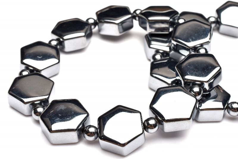 健康のお守りに！ テラヘルツ鉱石　15x17(丸玉5)mm　六角形 ブレスレット アクセサリー 1個売り _BG6055