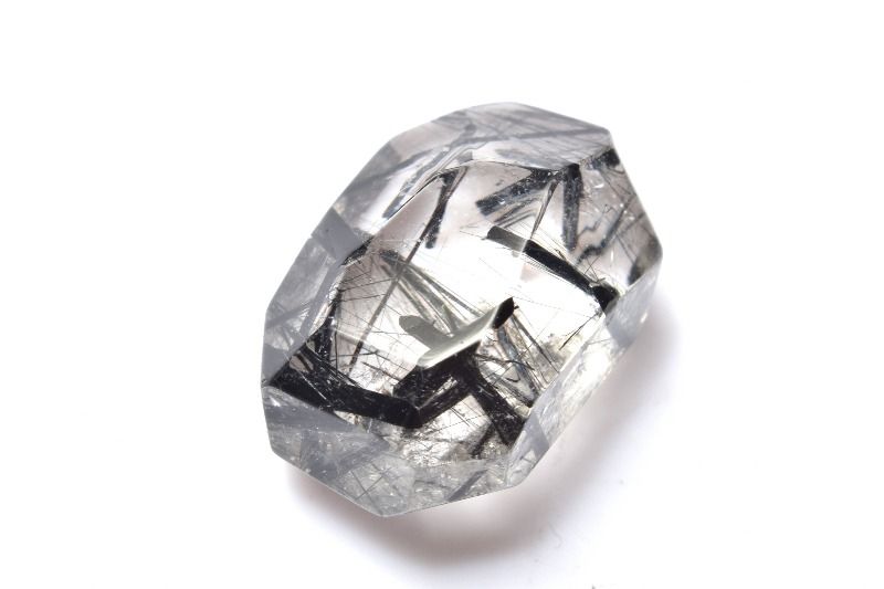 【1点物】AAA+☆クリア ブラックトルマリンインクォーツ　18x12mm　原石ラフカット ルース ハンドメイド _PC6234