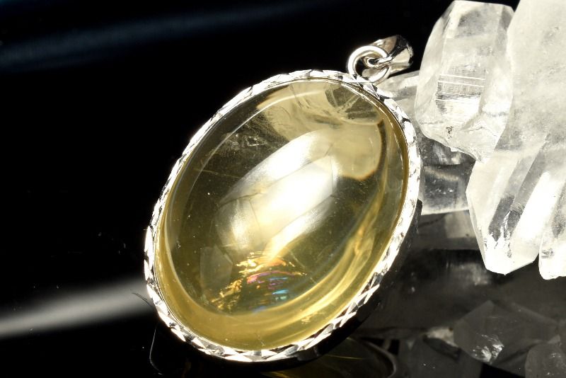 【1点物】Silver925◇虹入り シトリン　25x19mm　オーバル ペンダントトップ アクセサリー _PC6286