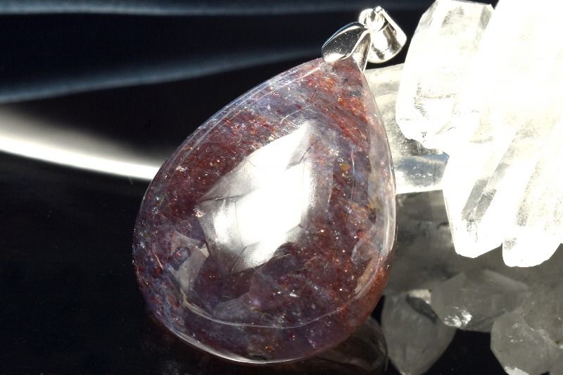 【1点物】Silver925◇ブラッドショット内包 アイオライトサンストーン　32x24mm　ドロップ ペンダントトップ アクセサリー _PC6507