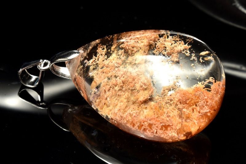 【1点物】Silver925◇庭園風景 ガーデンクォーツ　30x22mm　ドロップ ペンダントトップ アクセサリー _PC6553