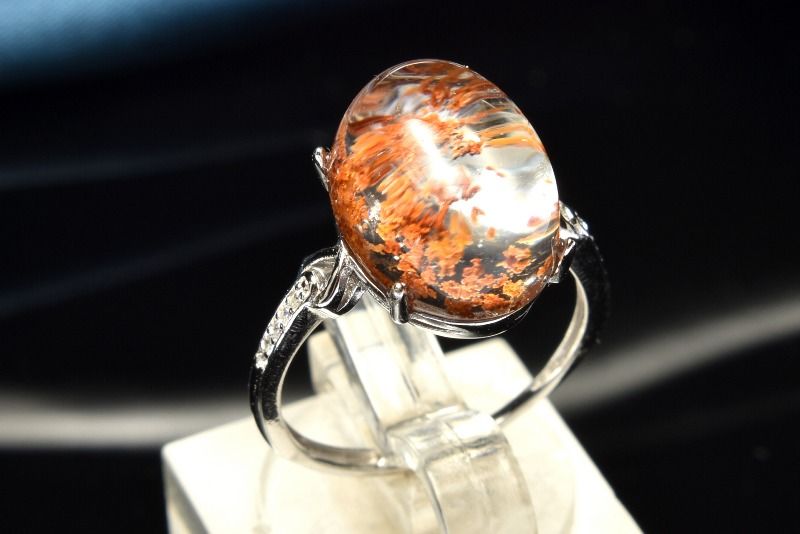 【1点物】Silver925◇庭園風景 ガーデンクォーツ　14x11mm　オーバル 指輪リング(サイズ調整可) アクセサリー _PC6592