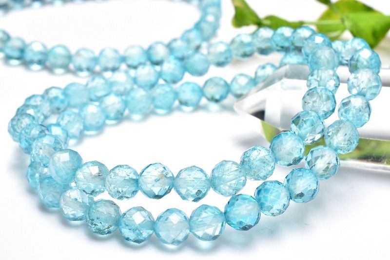 高発色◇キラキラカット ブルートパーズ　6mm　64面カット ブレスレット アクセサリー 1個売り _BG6106-6