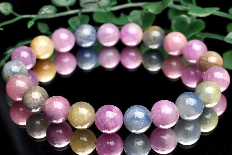 【1点物】天然非加熱 コランダム MIXサファイア　9.5mm ブレスレット アクセサリー _U7891