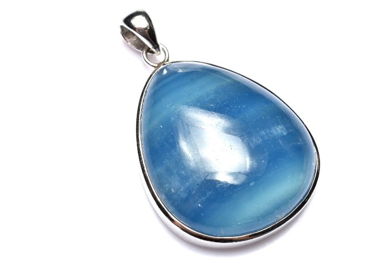 【20％OFF!】【1点物】Silver925◇高発色 ブルーカルサイト　29x24mm　ドロップ ペンダントトップ アク..