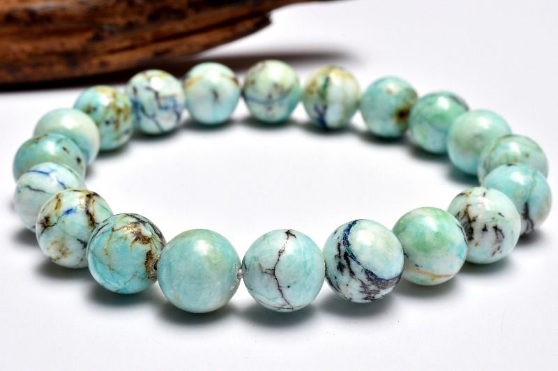 【1点物】幻想的な模様 アズライトインバライト 9mm ブレスレット アクセサリー _MC955