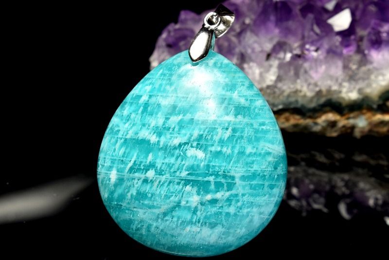 【1点物】ロシア産◇霜降 アマゾナイト　30x28mm　ドロップ ペンダントトップ アクセサリー _PC7152