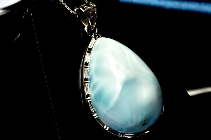 【1点物】Silver925◇カリブ海の宝石 ラリマー　27x19mm　ドロップ ペンダントトップ アクセサリー _PC7..
