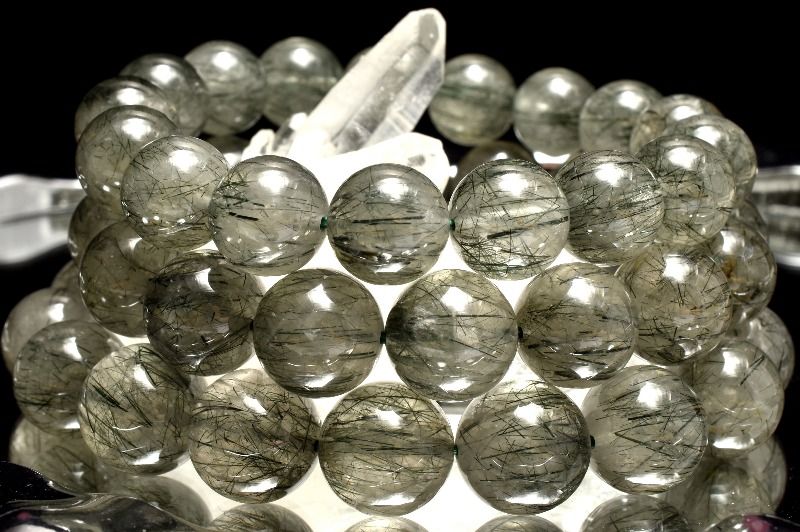 希少カラー グリーンルチルクォーツ(アクチノライトインクォーツ)　11.5mm ブレスレット アクセサリー 1個売り _BG6173-115