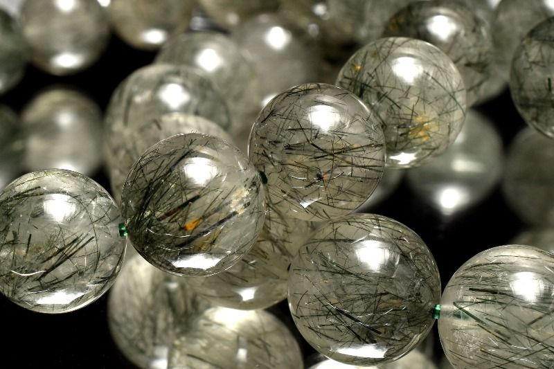 希少カラー グリーンルチルクォーツ(アクチノライトインクォーツ)　11.5mm ブレスレット アクセサリー 1個売り _BG6173-115