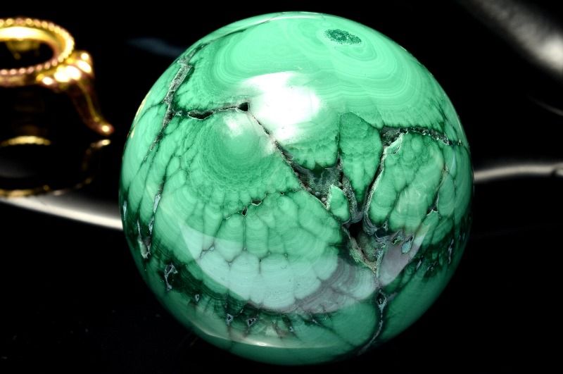  1点物 高発色 魔除け マラカイト(孔雀石) 49mm 丸玉(台座付き) スフ...