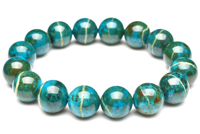 【20％OFF!】【1点物】高発色◇天然マーブル クリソコラ　12.5mm ブレスレット アクセサリー _U8119