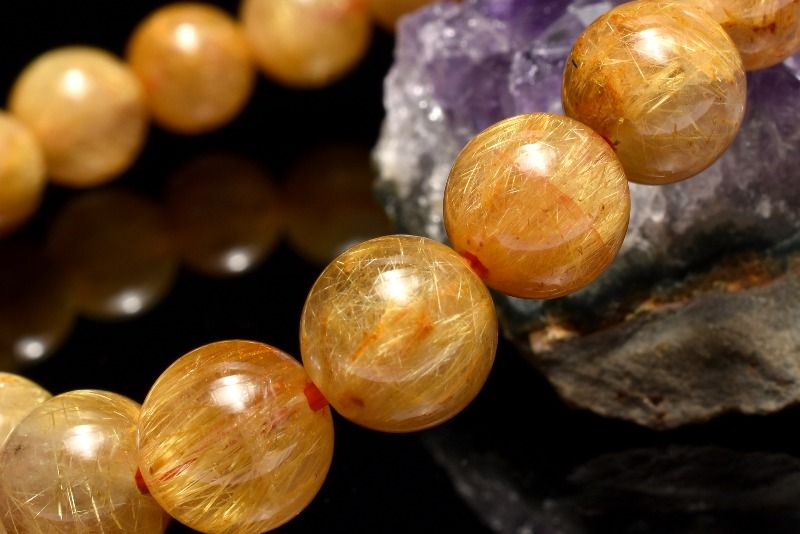 【1点物】黄金の輝き タイチンルチルクォーツ　8.5mm ブレスレット アクセサリー _MC1542