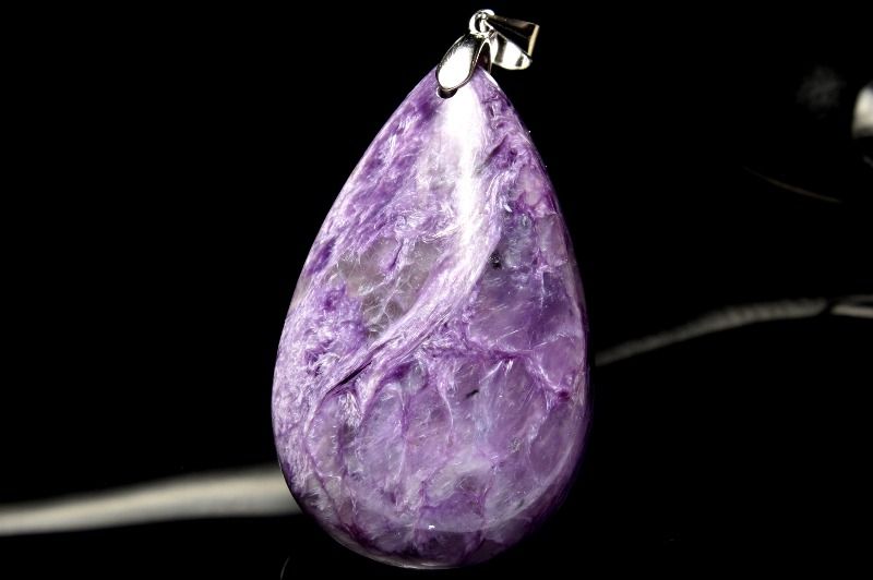 【1点物】Silver925◇幻想マーブル チャロアイト　42x27mm　ドロップ ペンダントトップ アクセサリー _P..