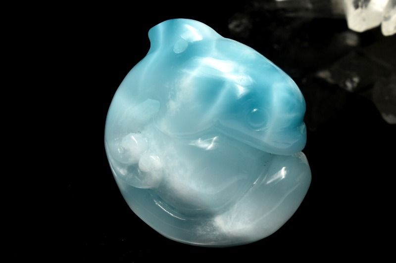  1点物 縁起物 癒やしの石 ラリマー 26x24mm イルカ彫刻 置物 _PC7612