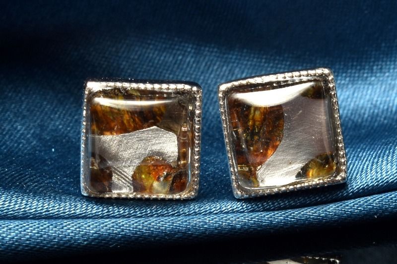 Silver925 希少 パラサイト隕石 8x8mm スクエア ピアス _PRG2379