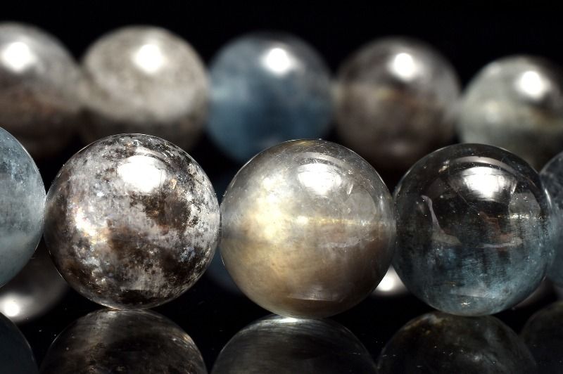 【1点物】南アフリカ産◇ディープカラー ブラックアクアマリン　10-10.5mm ブレスレット アクセサリー _..