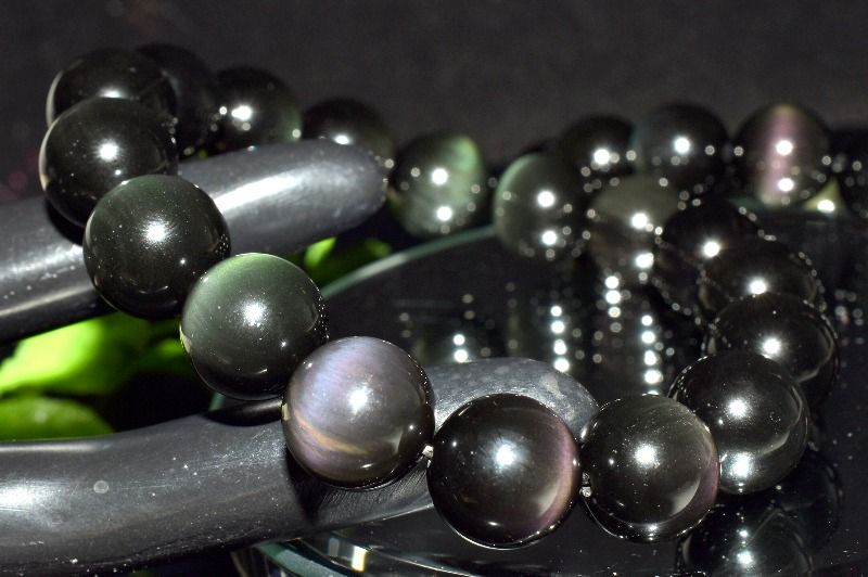 シックな輝き レインボーオブシディアン　15.5mm ブレスレット アクセサリー 1個売り _BG6197-155