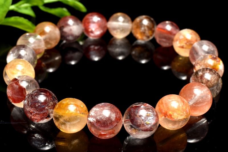 【1点物】泳ぐように彩る錦鯉の結晶 オーロラクォーツ(ライモナイトインクォーツ)　9.5mm ブレスレット アクセサリー _MC2205