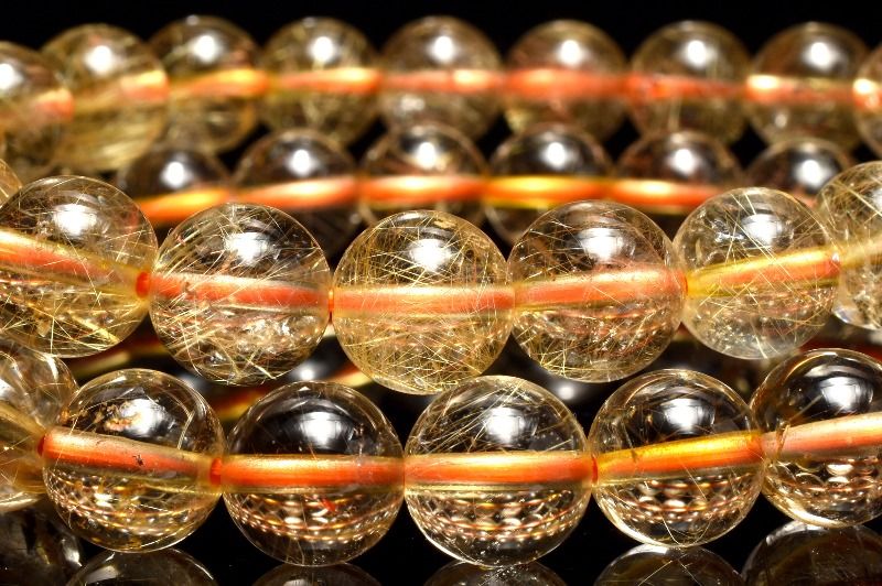 高透明◇繊細金針 ゴールドルチルクォーツ　11mm ブレスレット アクセサリー 1個売り_BG6224-11