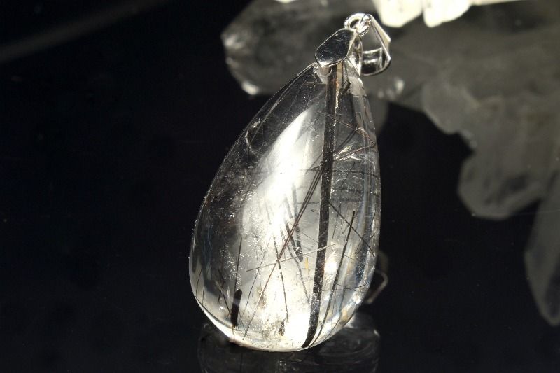 【1点物】Silver925☆AAクリア ブラックトルマリンインクォーツ　28x17mm　ドロップ ペンダントトップ アクセサリー _PC7981