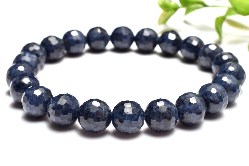 【1点物】凛とした輝きを放つ深い青◇ サファイア　8.5mm　128面カット ブレスレット アクセサリー _MC2689